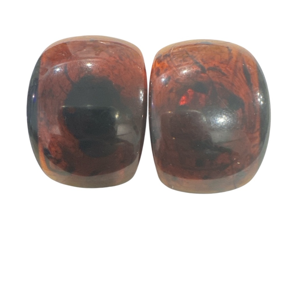Vintage Chunky Lucite Earrings Clip On Cognac Root Bear Color MOD